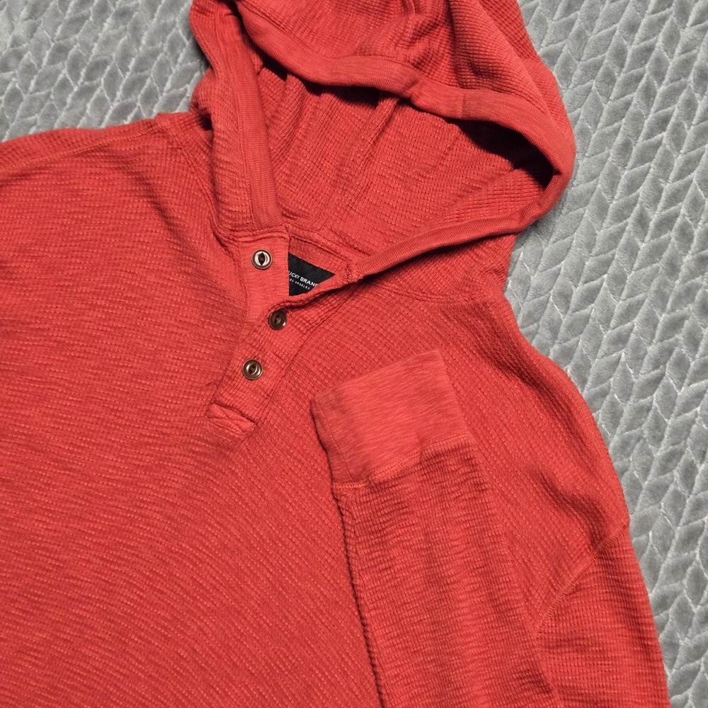 Lucky Brand Mens Red Waffle Knit Henley Hoodie Thermal Shirt 7M62645 Size Large